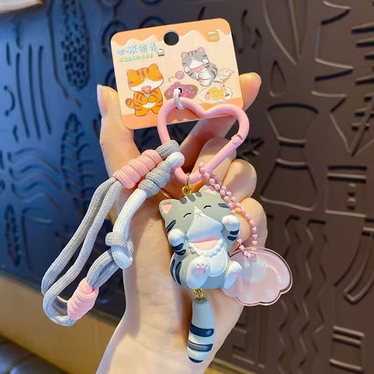 Cute Tail Wagging Cat Cat Keychain Cartoon Kitten Resin Pendant Girl Bag Accessories Student Schoolbag Key Chain Ring Pendant